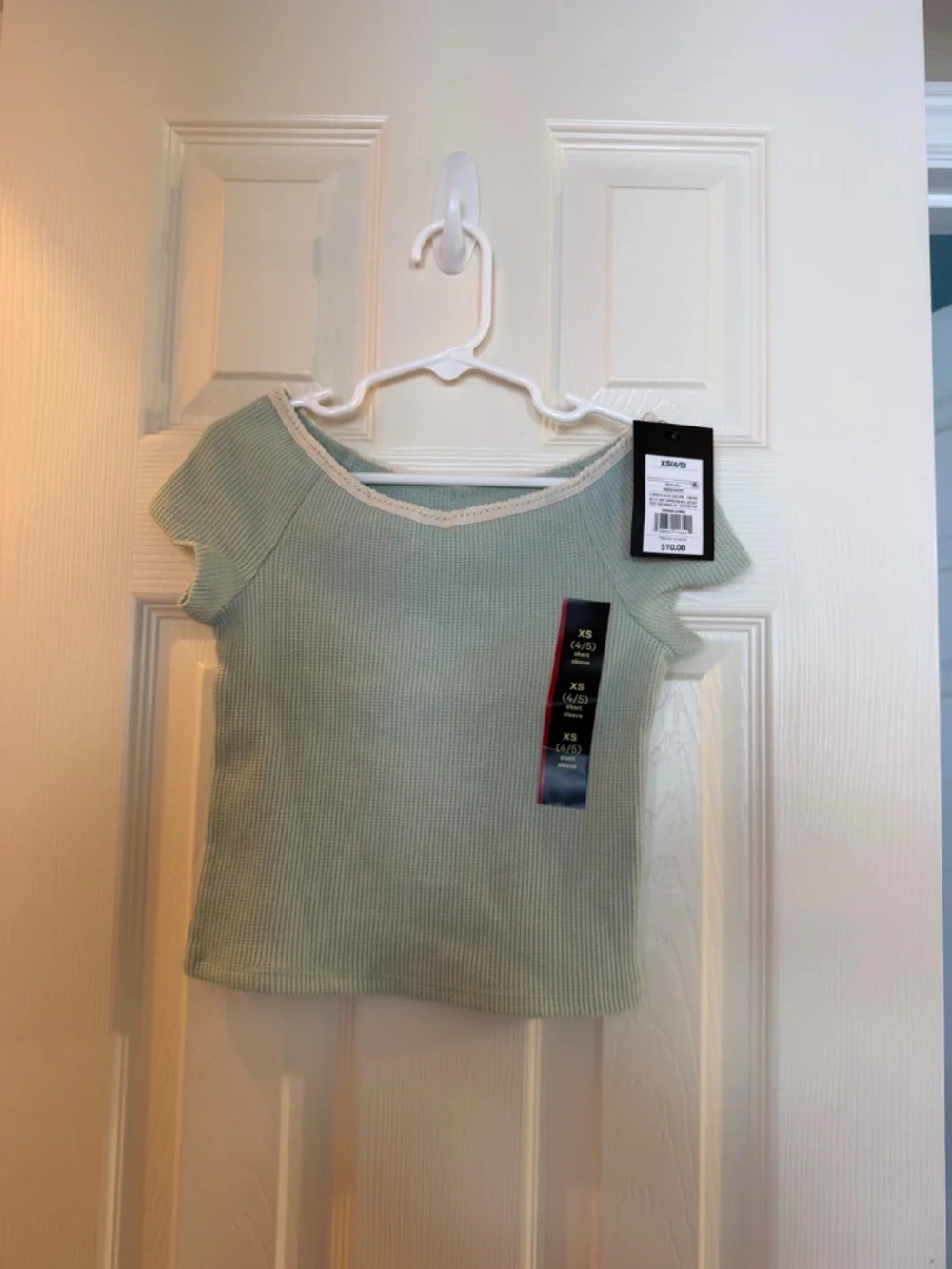 Art Class Girls Green Waffle Knit Lace Trim Top | Size XS | NWT